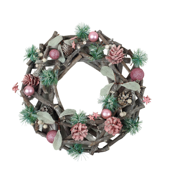 Dekokranz Weihnachten rosa 38cm